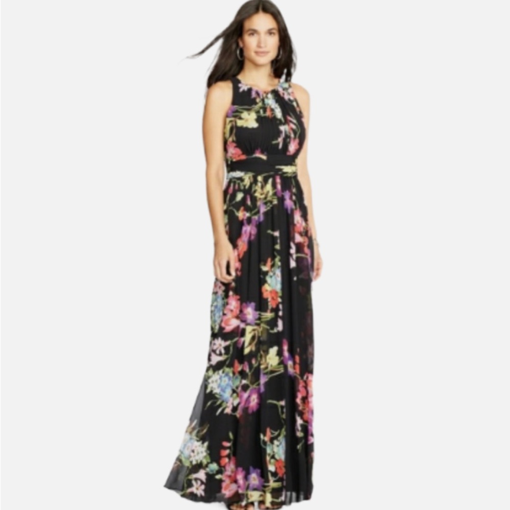 Lauren Ralph Lauren Evening Black Floral Maxi Dress